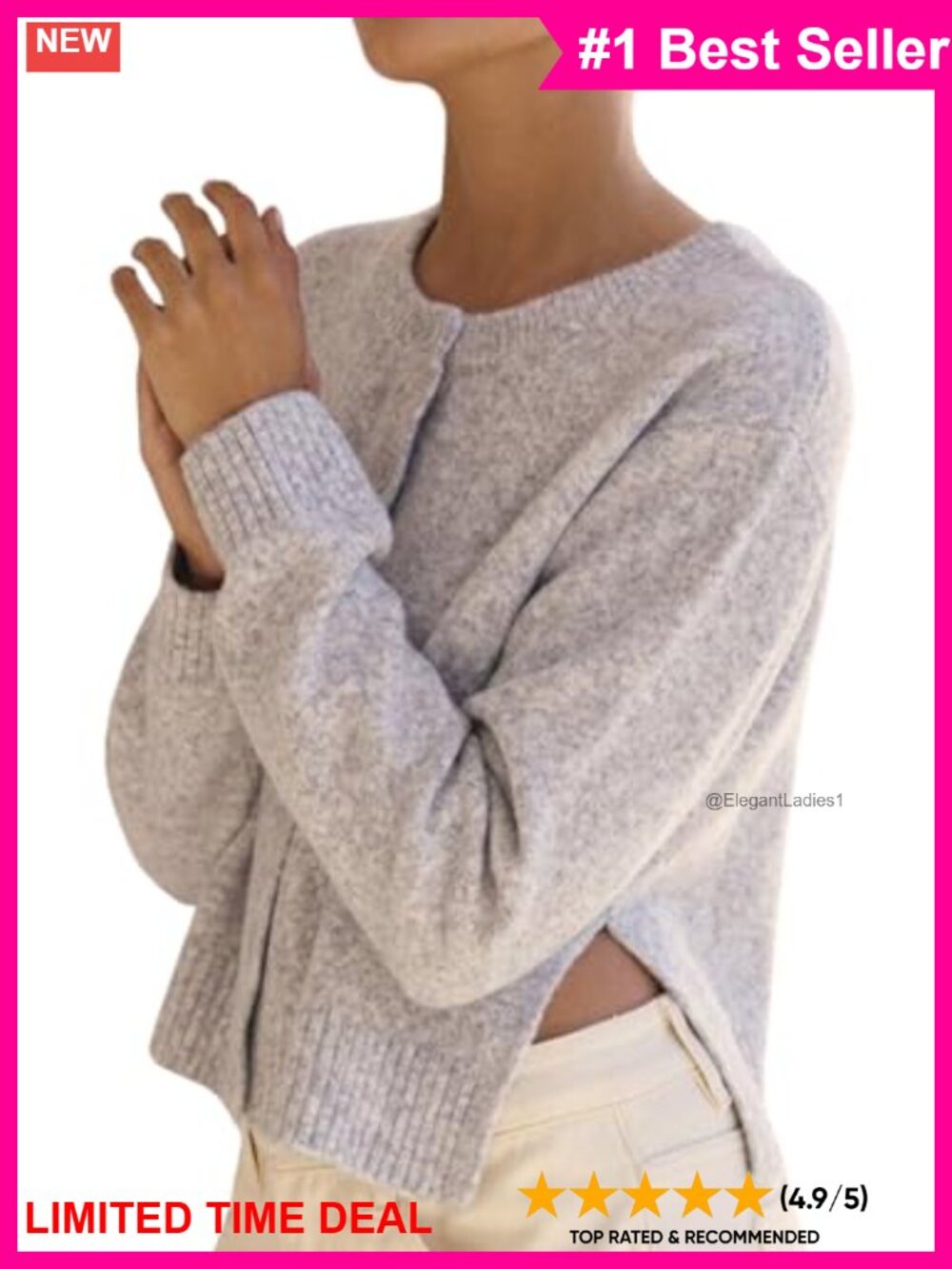 Crop Cardigan Sweater Long Sleeve Side Split Button Down Knit